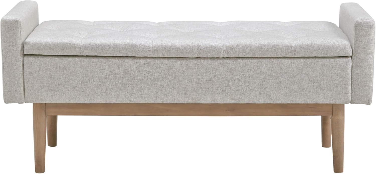 Beige and Brown Tufted Upholstered Storage Bench with Wood Legs