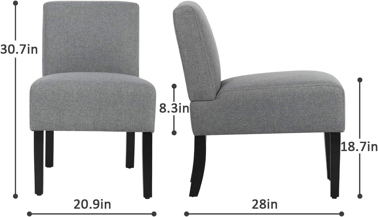 YRLLENSDAN Upholstered Dining Chairs Set of 2, Dining Room Chair Armless Accent Chair Grey Accent Chair Fabric Dining Chair with Solid Wood Legs Chair for Kitchen Dining Room