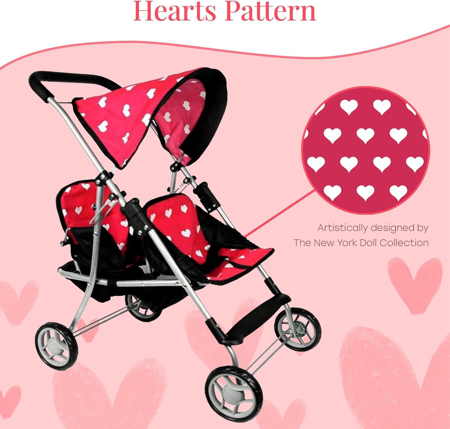 The New York Doll Collection My First Doll Heart Design Twin Stroller Pink