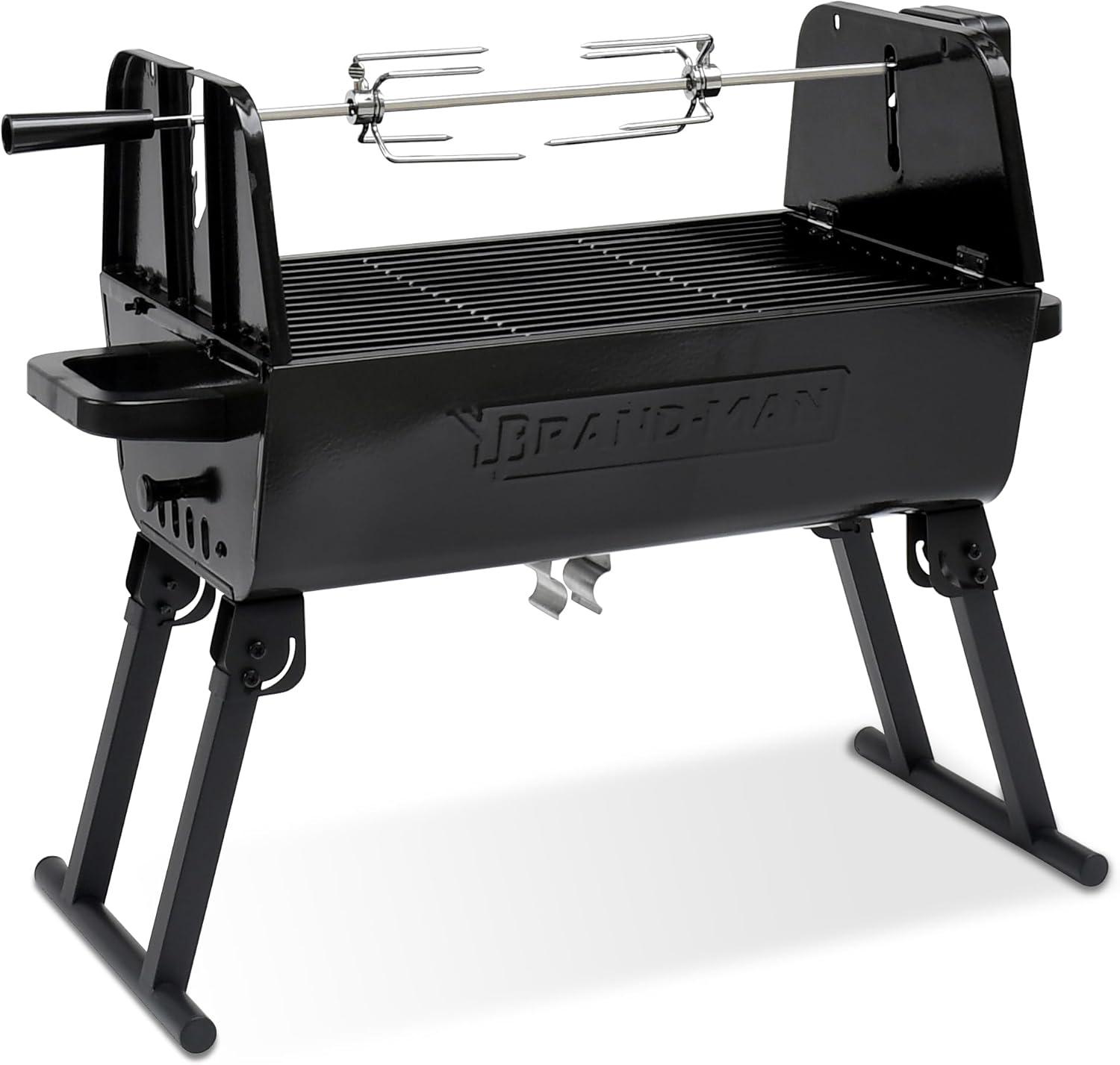 Brand-Man 2 in 1 Charcoal Grill with Rotisserie Grill Kit, Portable ‎Enameled Steel Barbecue Grill, Stainless Steel Spit Roaster with Motor & Adjustable Height for Backyard Camping Patio Tailgating