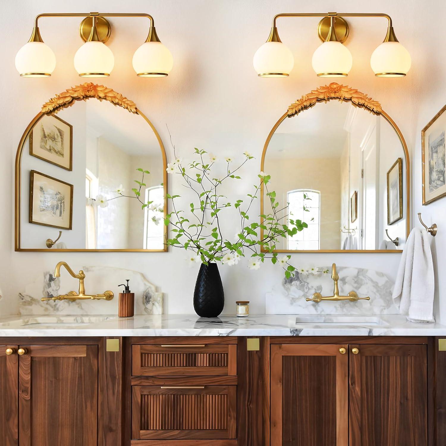 Black and Gold Bathroom Light Fixtures 2-Lights Vanity Lights with Clear Glass Shade Bathroom Vanity Light 14 Inch Wall Sconces(Exclude E26 Bulb)…