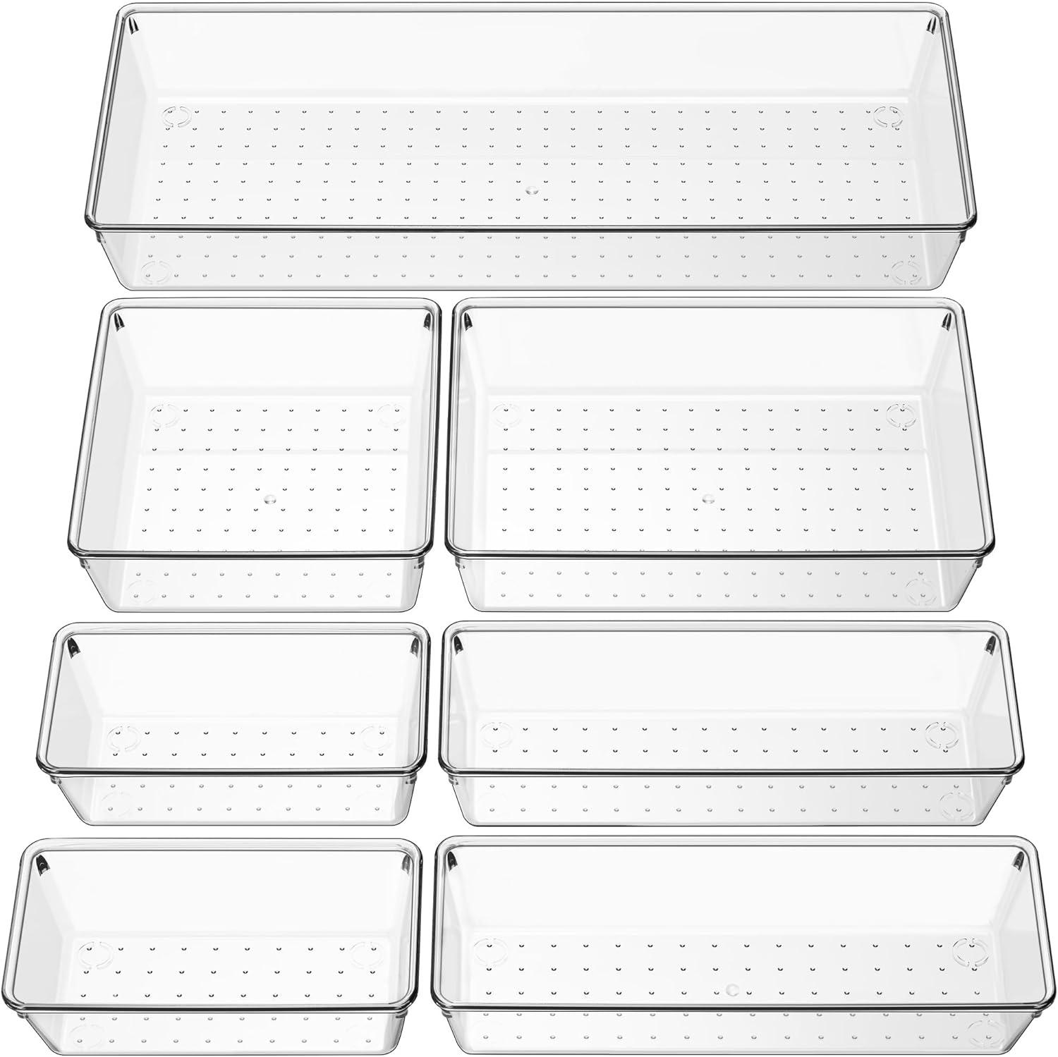 ihomecooker 3 Pack Clear Plastic Drawer Organizer Tray Cutlery Utensil Makeups Drawer Silverware Organizers 12" X 6"… (6P(6X6+6X9+6X15))