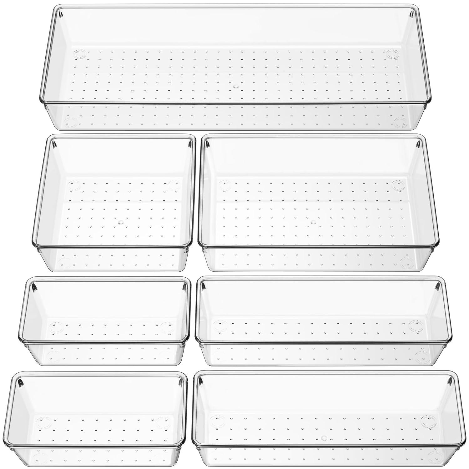 ihomecooker 3 Pack Clear Plastic Drawer Organizer Tray Cutlery Utensil Makeups Drawer Silverware Organizers 12" X 6"… (6P(6X6+6X9+6X15))