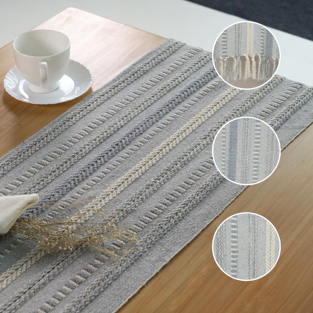 Cool Gray Braided Stripe Table Runner 15x72