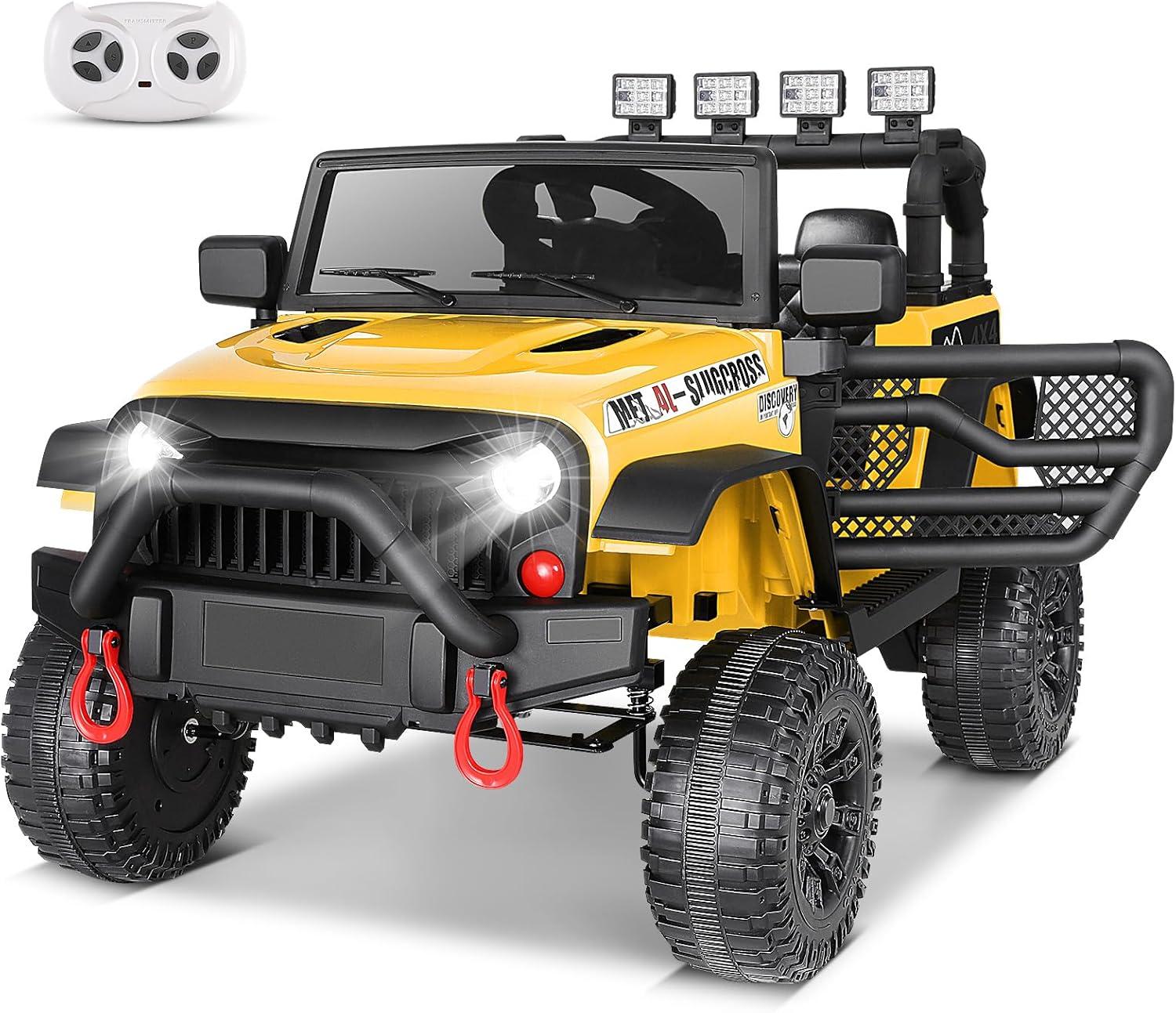 Ancheer Alex 24V Electric Ride on Jeeps for Kids, Ride On Car Truck with Remote Control, Battery Power Car Wheels for Kids w/LED Lights, Bluetooth, Music, 3 Speeds, 24 Volt Ride on Toys for Boys and Girls