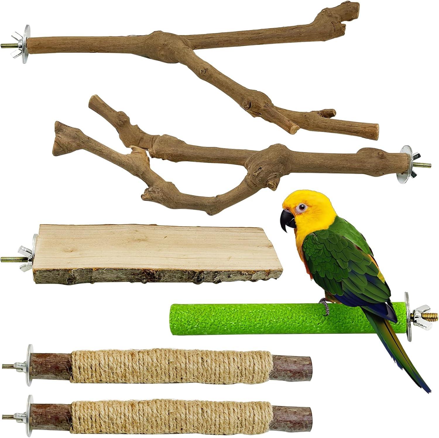 Allazone Natural Wooden Bird Perch Stand for Cage, Parrot Platform, Bird Perch Toy for Small Animals, Cockatiels, Parakeets, Finches