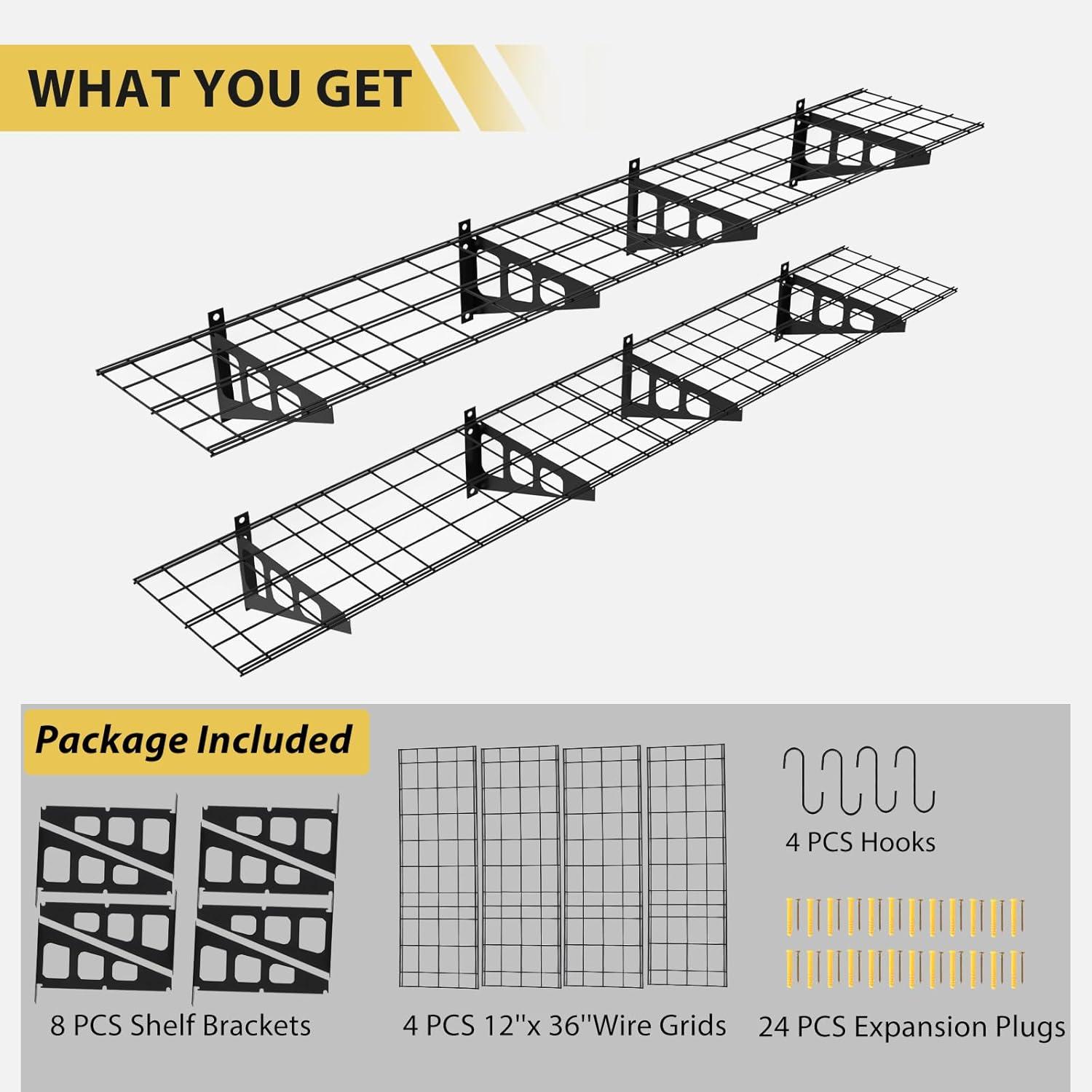 Garvee 2-Pack 1x6ft Garage Wall Shelving, Garage Storage Wall Garage Shelves for Wall Storage, 600lbs Load Capacity, 12-inch-by-72-inch