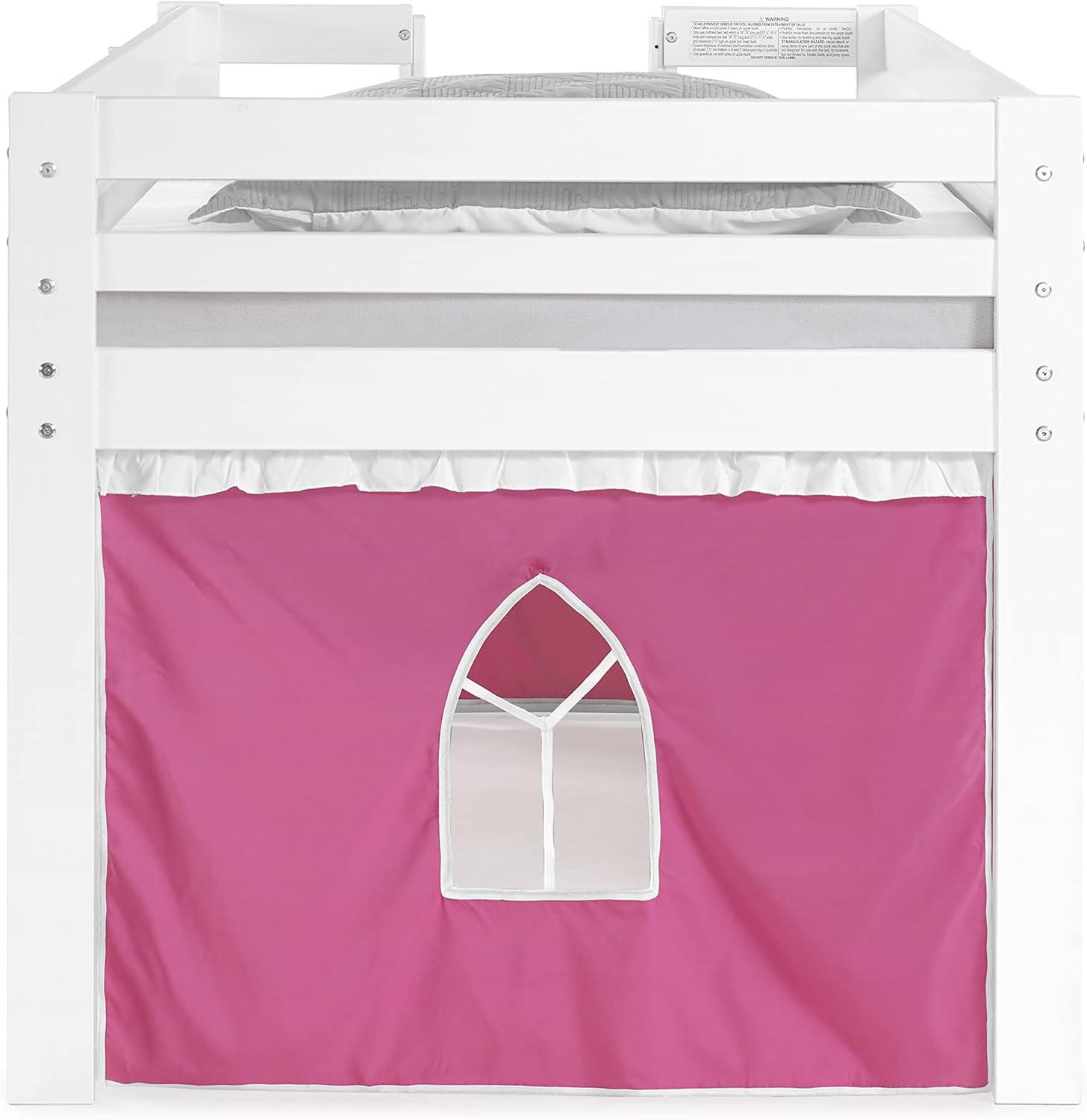 Alaterre Furniture Jasper Twin Junior Loft Bed, White Frame and Pink/White Bottom Playhouse Tent