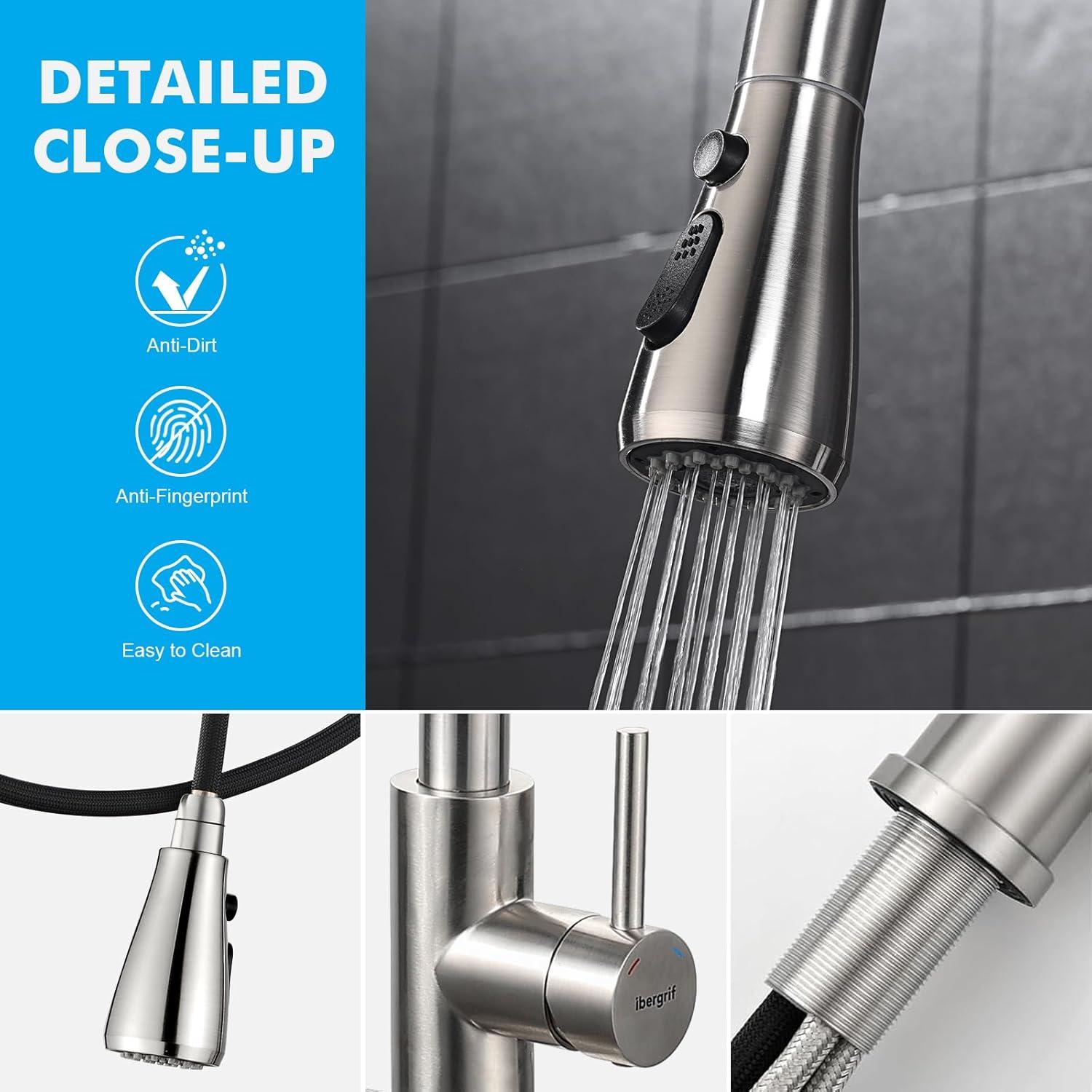 Single Handle High Arc Brushed Nickel Pull Out Kitchen Faucet