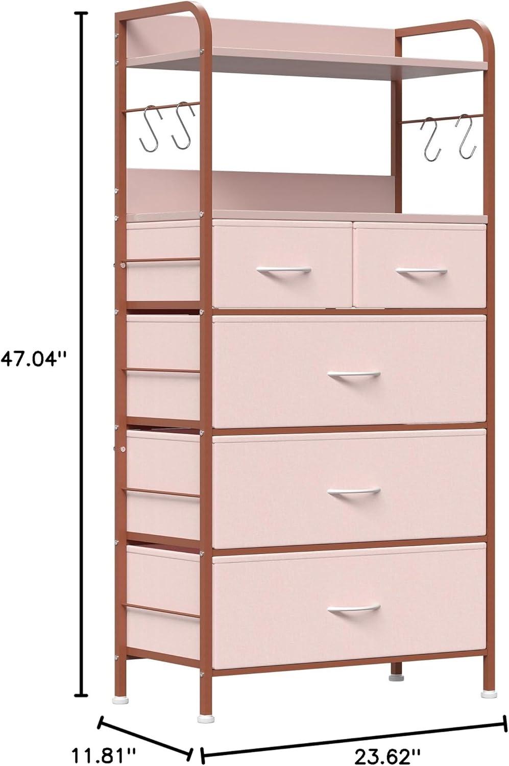 2024 New 5 Drawers Fabric Dresser Storage Drawers, Tall Dresser with Sturdy Frame&Wooden Top, Organizer Unit for Closet, Living Room, Entryway, Hallway