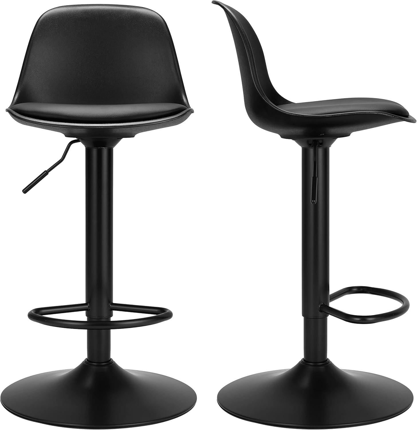 Adjustable Black Metal Swivel Bar Stools with Footrest, Set of 2