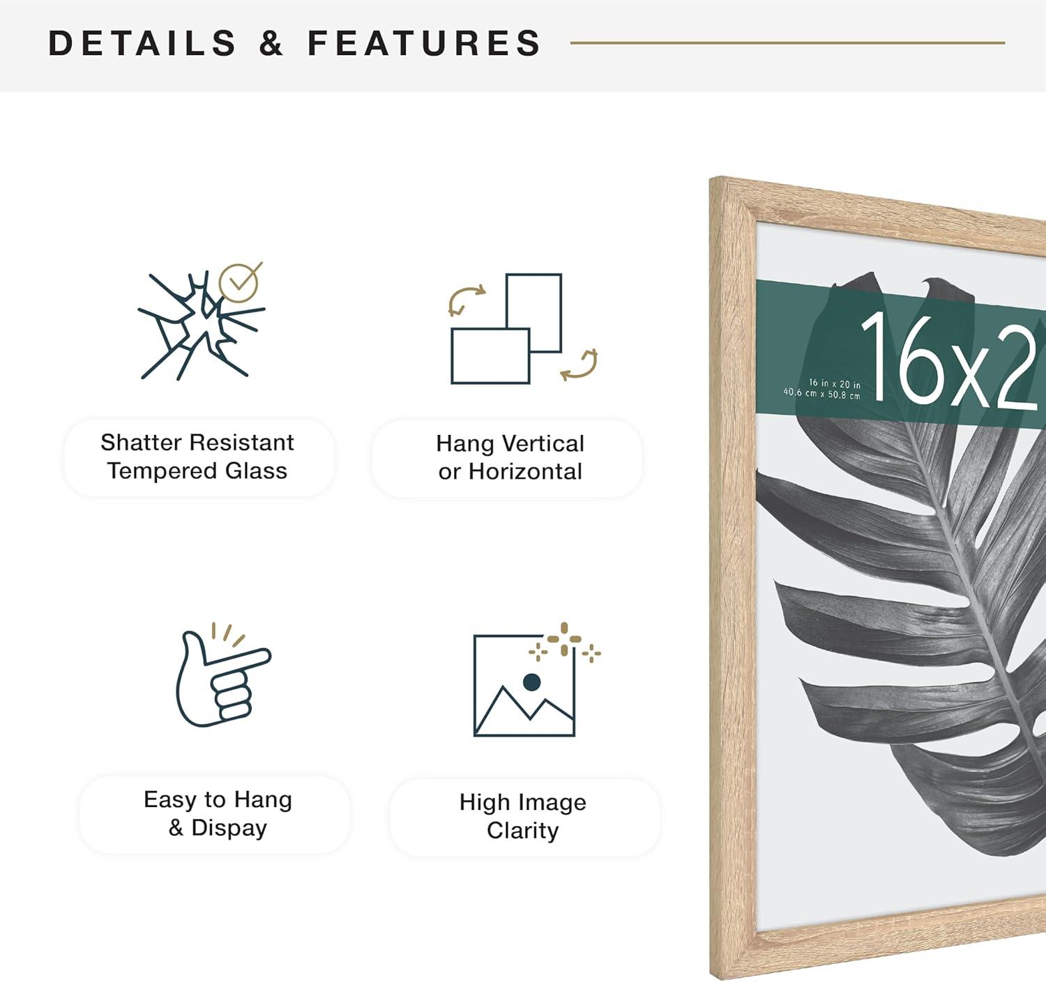 MCS Studio Gallery 16x20 Poster Frame Natural Woodgrain, Vertical & Horizontal Wall Hanging Large Picture Frame for Photos, Posters & Art Prints (1-Pack)