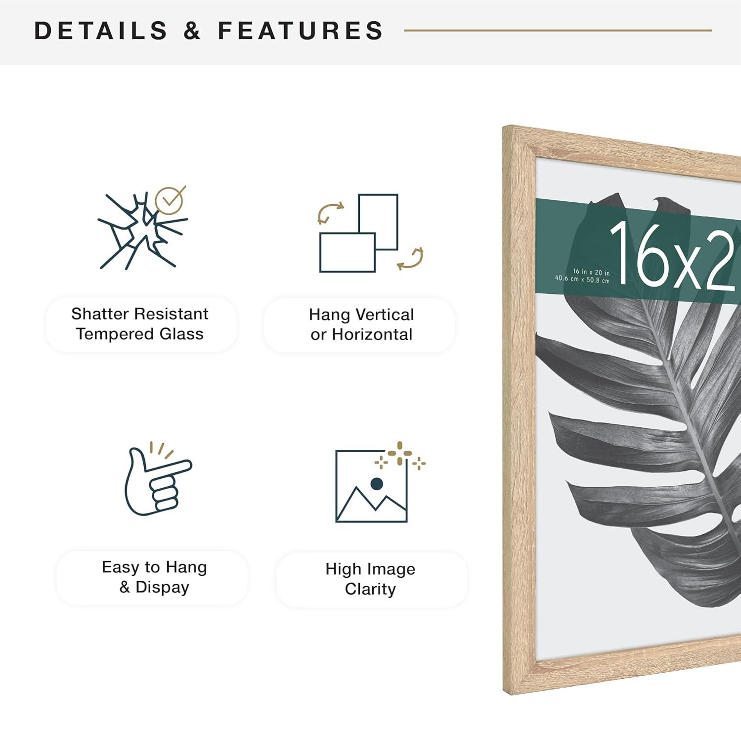 MCS Studio Gallery 16x20 Poster Frame Natural Woodgrain, Vertical & Horizontal Wall Hanging Large Picture Frame for Photos, Posters & Art Prints (1-Pack)