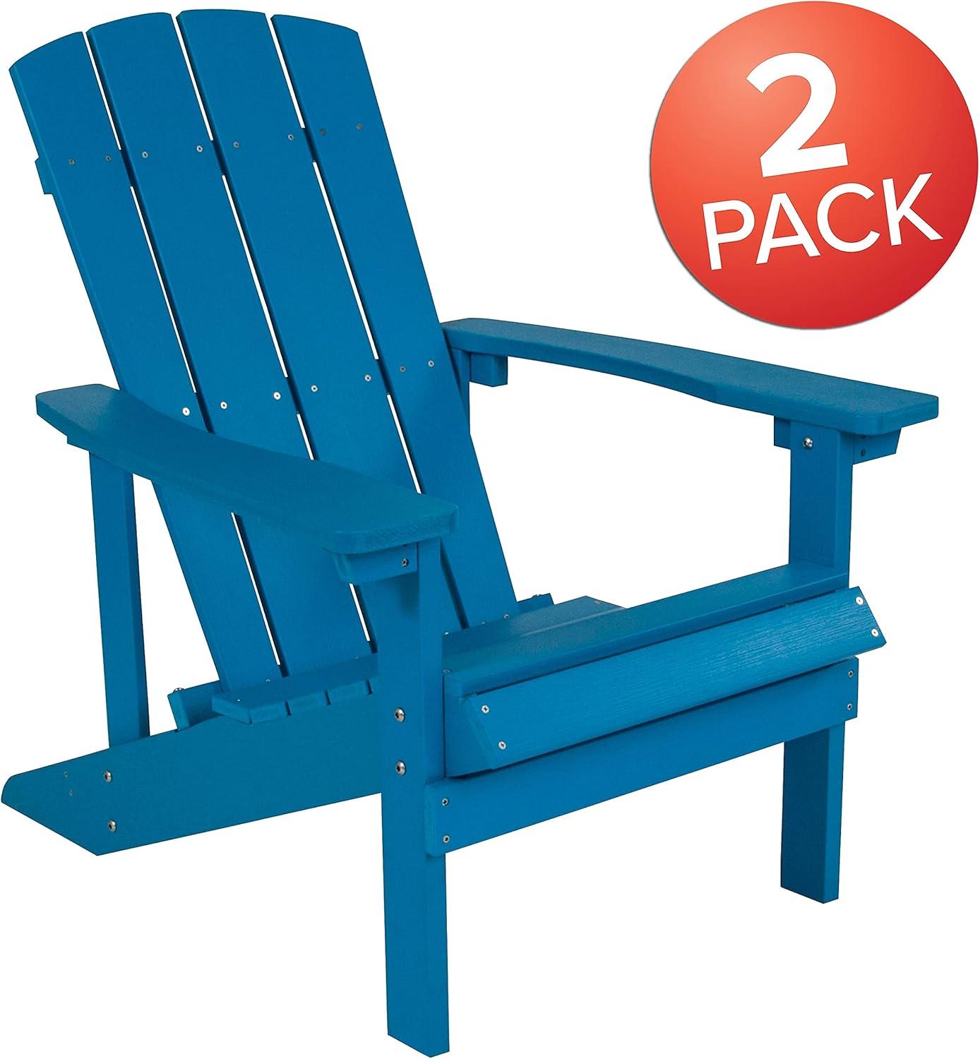 Coastal Blue Poly Resin Adirondack Chair Set with Cushions