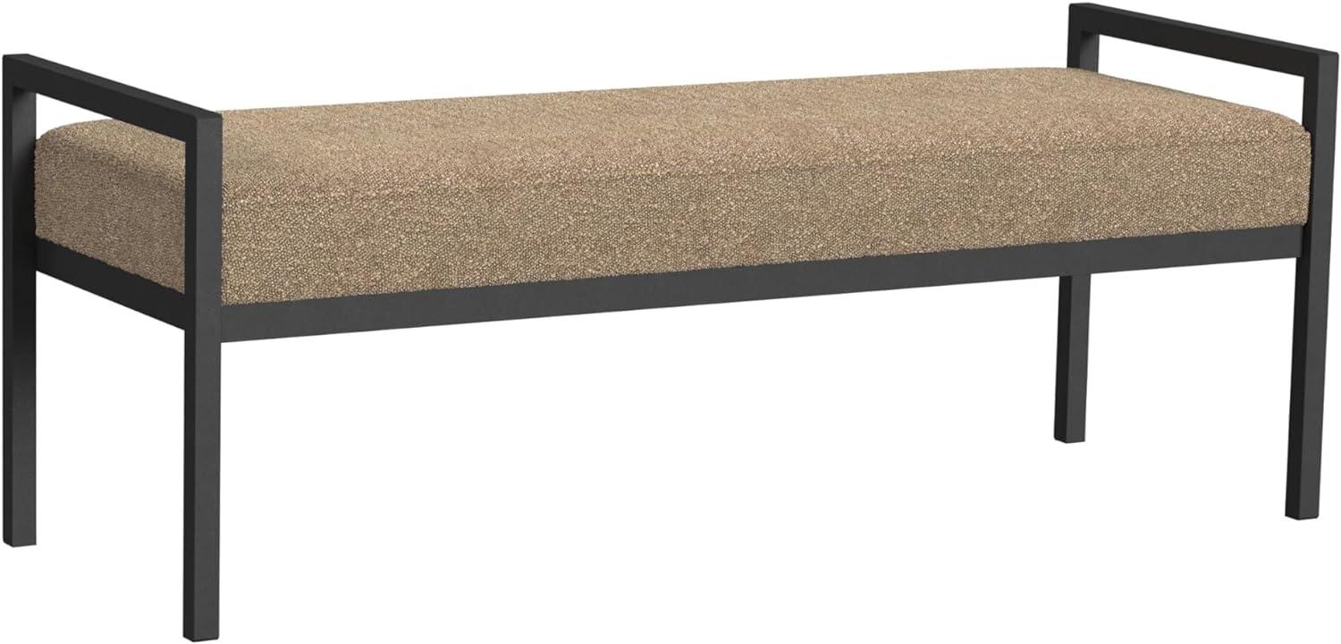 Modern Metal Faux Shearling Bench Brown - HomePop