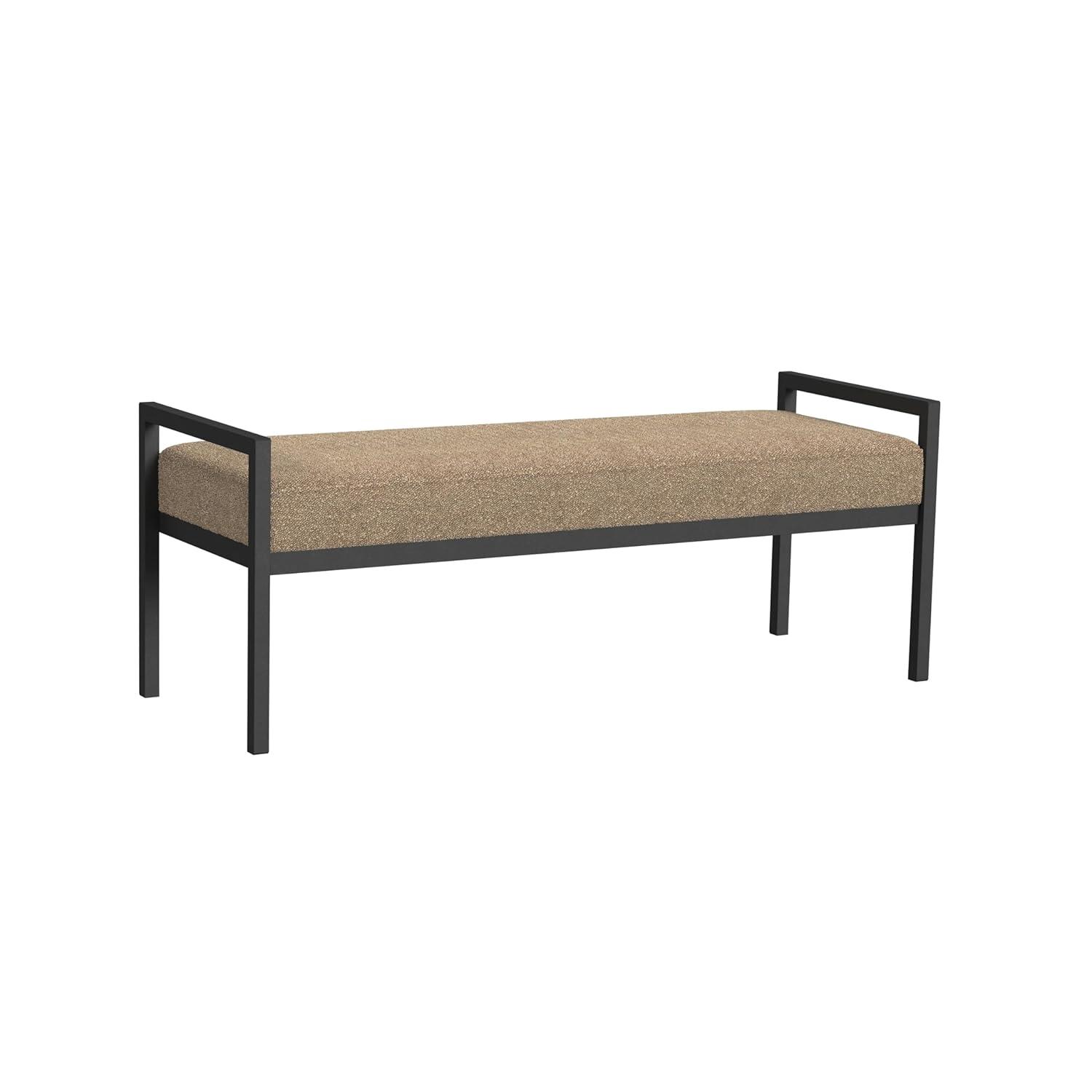 Modern Metal Faux Shearling Bench Brown - HomePop