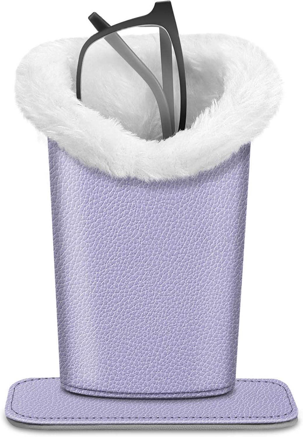 Fintie Plush Lined Eyeglasses Holder - PU Leather Protective Eyeglass Holder Stand Case，Lilac Purple