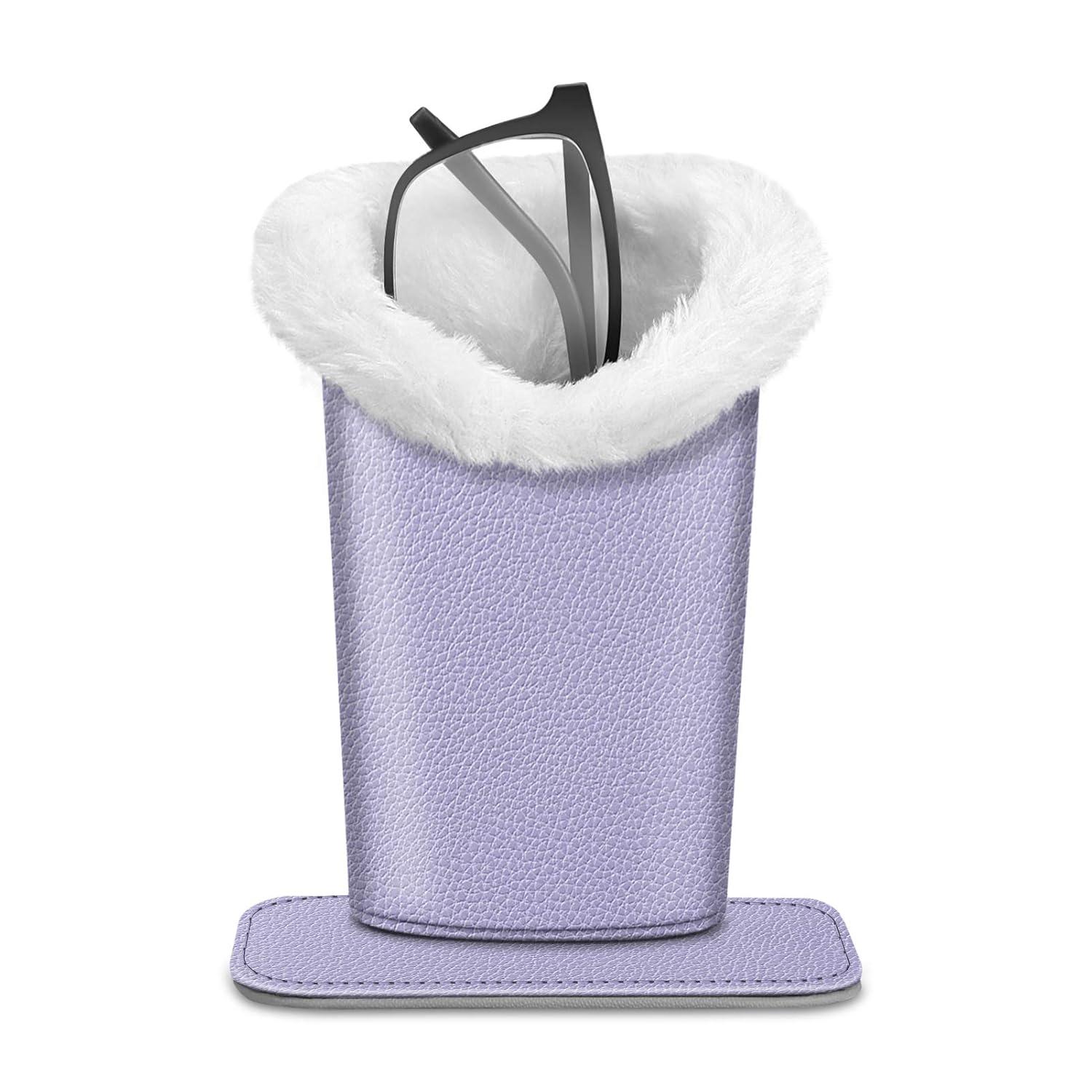 Fintie Plush Lined Eyeglasses Holder - PU Leather Protective Eyeglass Holder Stand Case，Lilac Purple