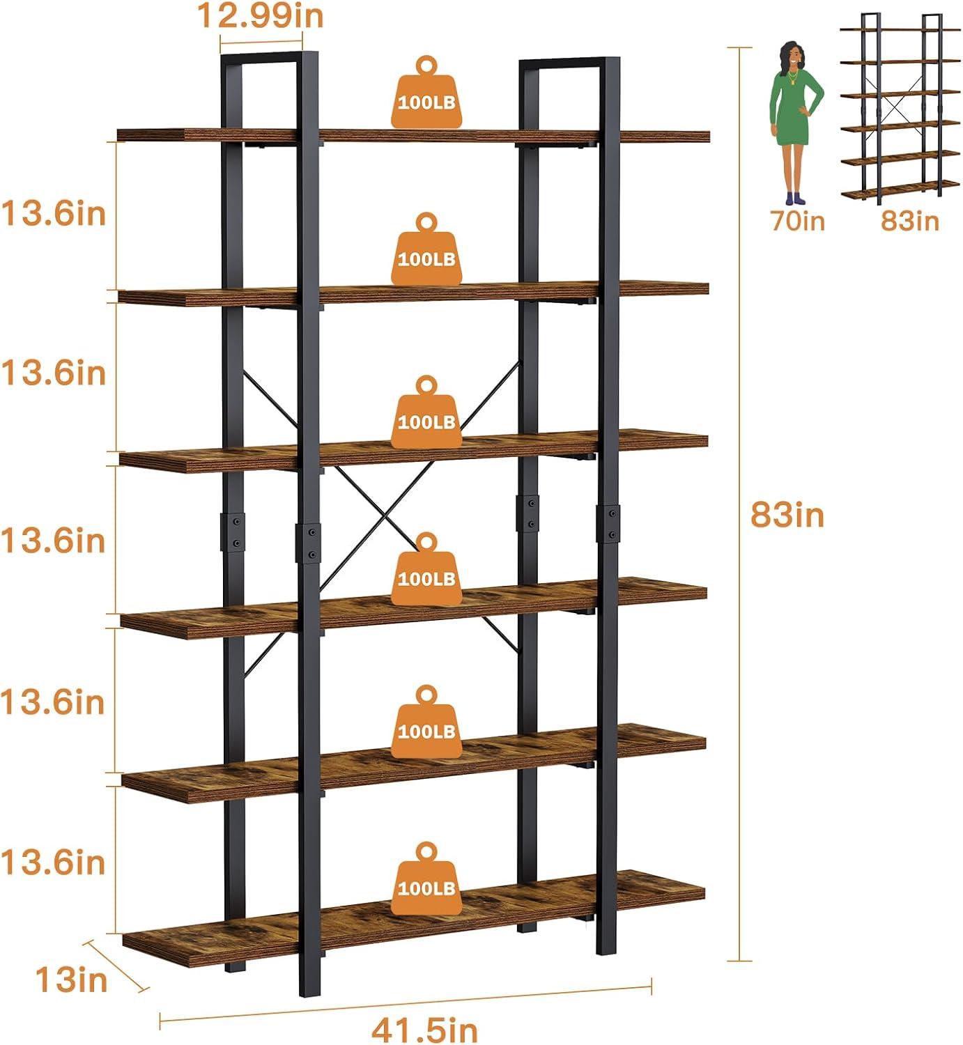 Rustic Brown 82.6" Tall Industrial Wood and Metal Bookshelf