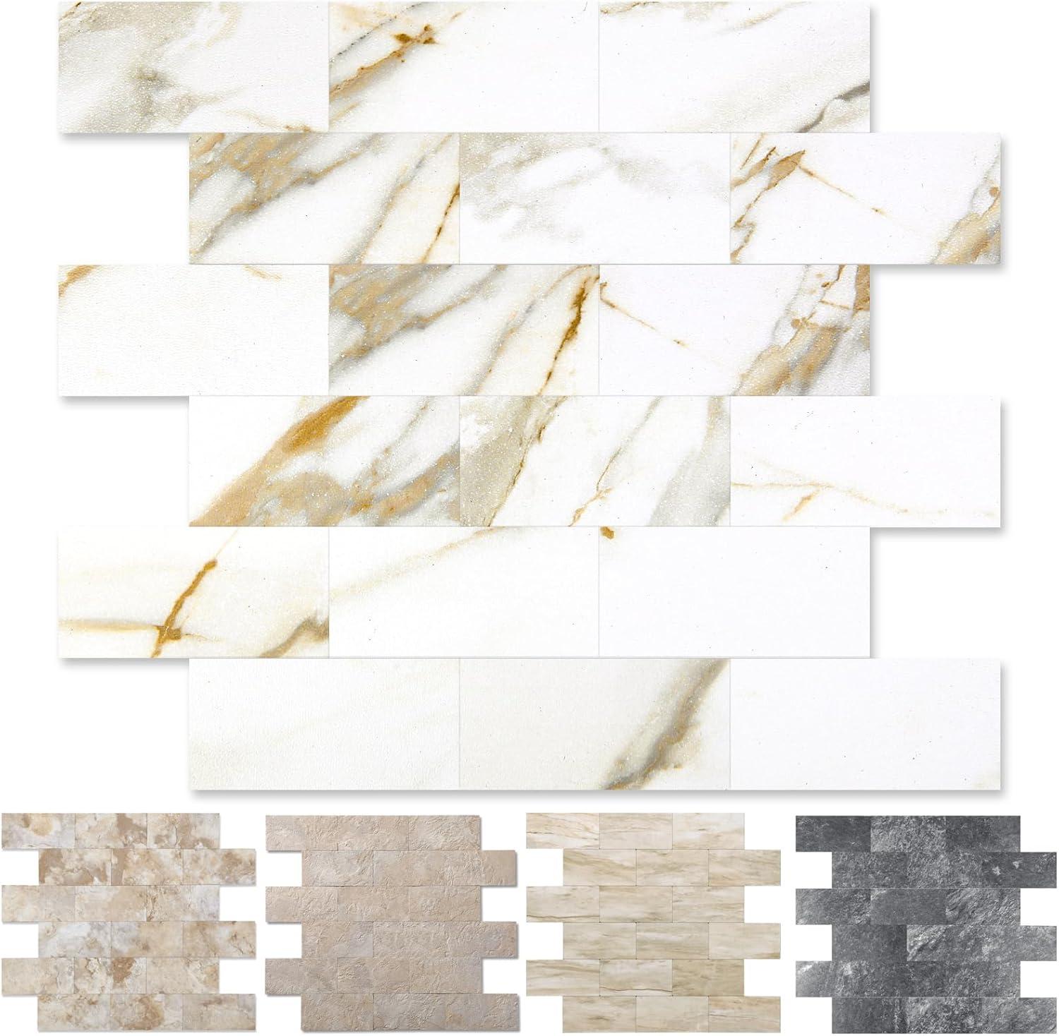 10-Pack Peel and Stick Tile Backsplash 12"X12" PVC Wall Tiles, Stick on Backsplash for Kitchen, Bathroom Tile, Fireplace Décor, Laundry Table, Stair Decals in Cala Golden