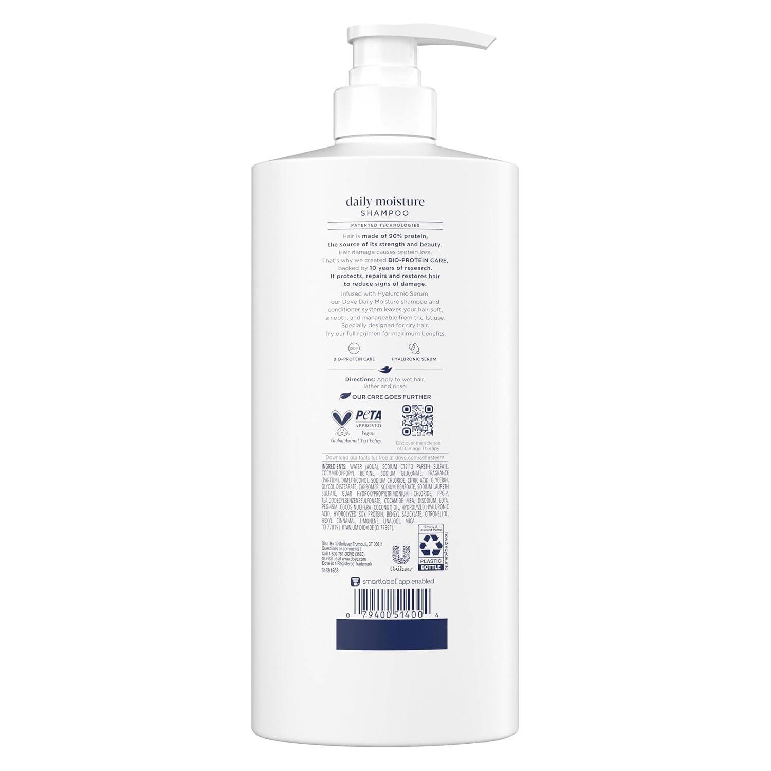 Dove Beauty Daily Moisture Hair Shampoo Pump with Hyaluronic Serum & Bio-Protein Care - 28 fl oz