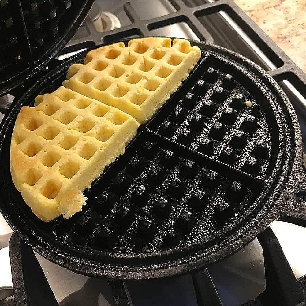 Lehmans Cast Iron Waffle Maker - Two Piece Hinged Non-Electric Waffle Iron for Stovetop or Grill Makes 7 inch Round Waffles - Non-Drip Double Rim - 8