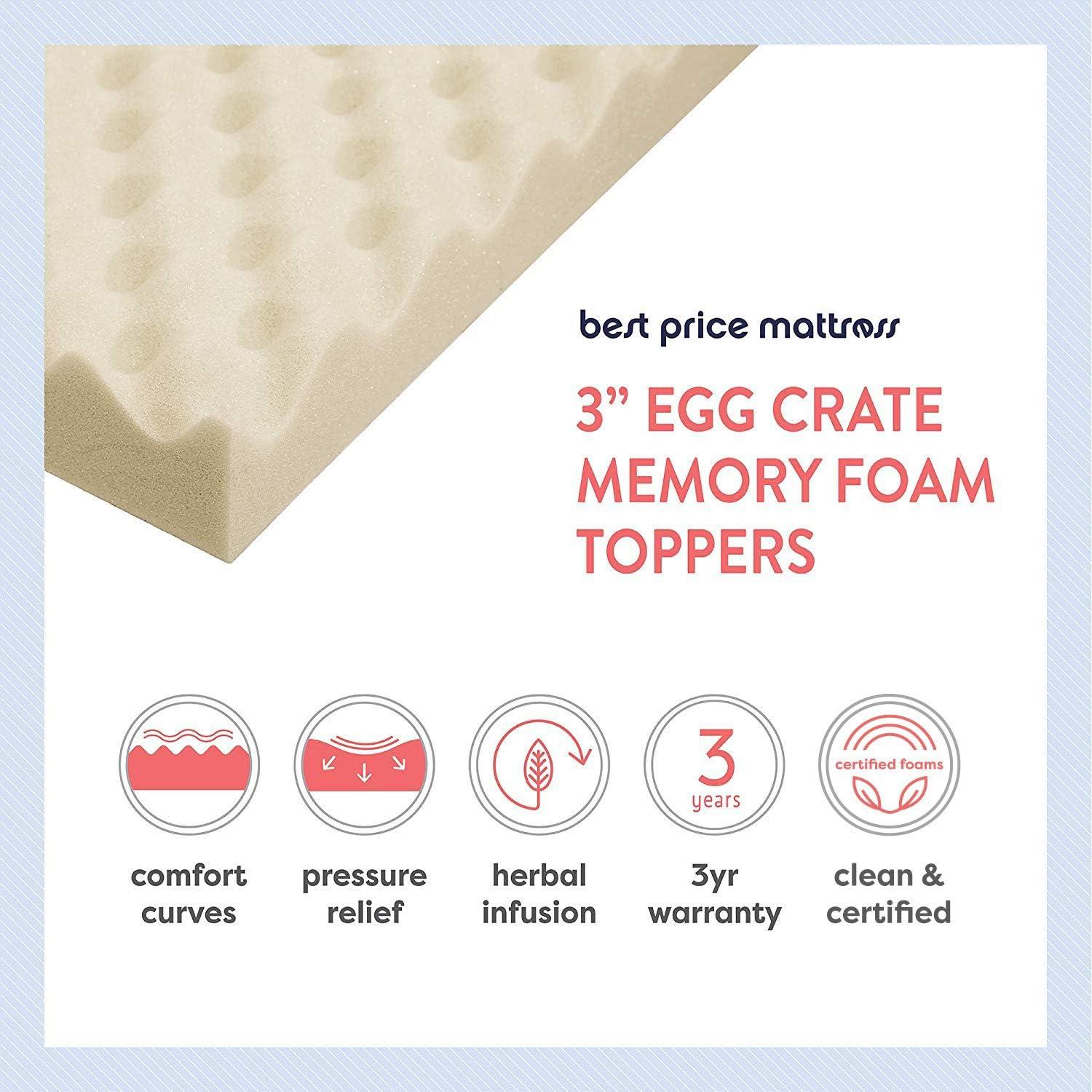 Twin Beige Egg Crate Memory Foam Mattress Topper