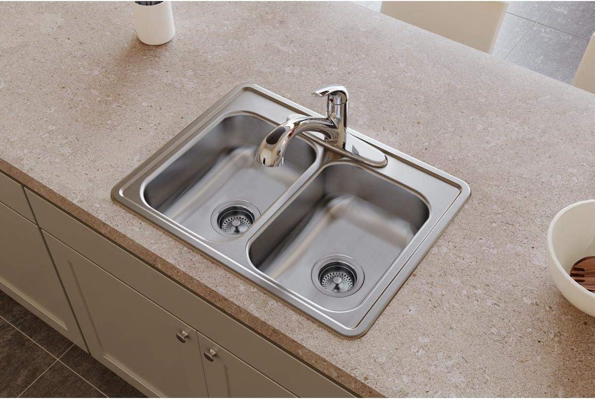 Dayton Stainless Steel D225191 25" x 19" x 6-5/16", Equal Double Bowl Top Mount Sink