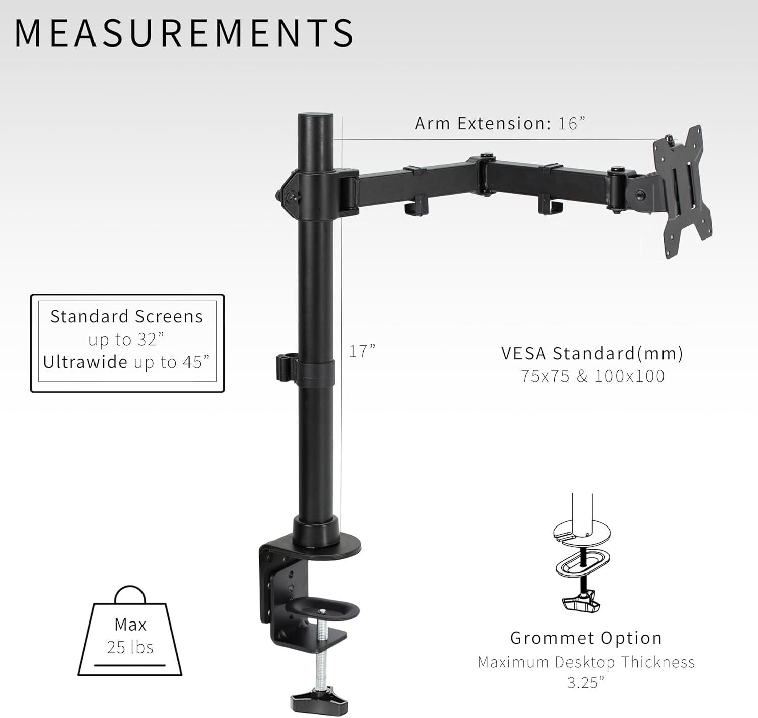 VIVO Single Ultrawide Monitor Desk Mount, Adjustable Stand for Screens up to 45"