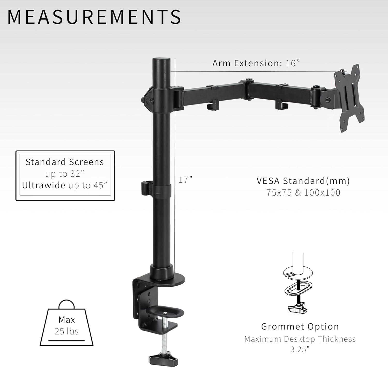 VIVO Single Ultrawide Monitor Desk Mount, Adjustable Stand for Screens up to 45"