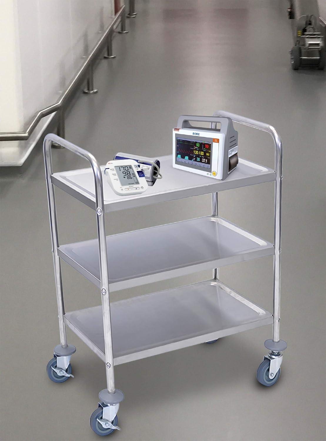 Luxor 37" Silver Stainless Steel 3-Shelf Utility Cart