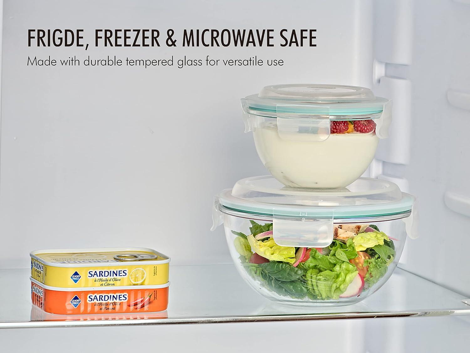 Glasslock Mixing Bowl with Latching Lids 8-Pieces Set – Airtight, Leakproof, BPA Free Lids, Nesting, Meal Prep, Baking, Salad, Food Storage & Serving Bowl, Microwave, Fridge & Freezer, Dishwasher Safe