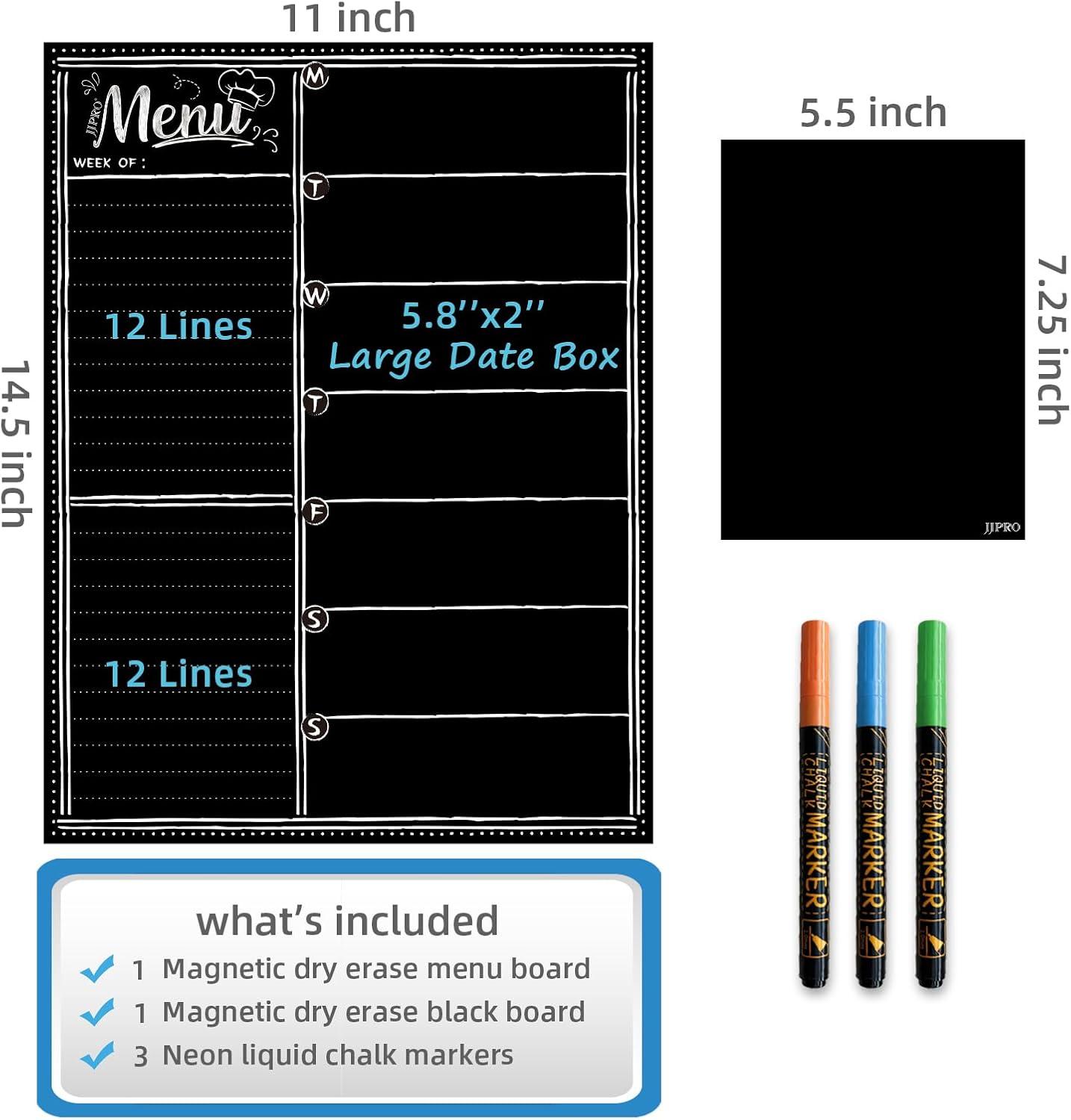 JJPRO Magnetic Dry Erase Menu Blackboard for Fridge-Weekly Meal Planner Chalkboard with Notepad Blackboard Set for Kitchen Refrigerator-Refrigerator Organizer with Menu Planning Board