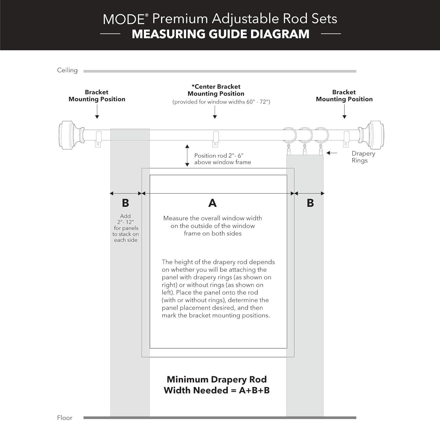 MODE Mode Premium Collection 1 1/8 in Diameter Curtain Rod, Cylinder Finials and Steel Wall Mounted Adjustable Rod