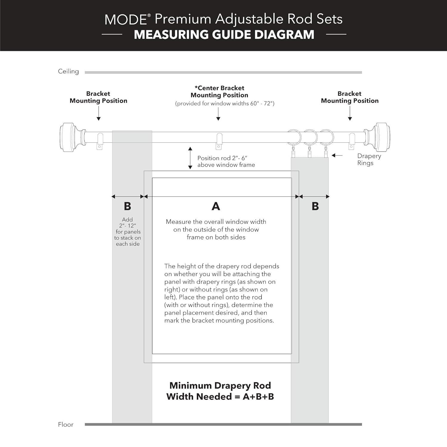 MODE Mode Premium Collection 1 1/8 in Diameter Curtain Rod, Cylinder Finials and Steel Wall Mounted Adjustable Rod