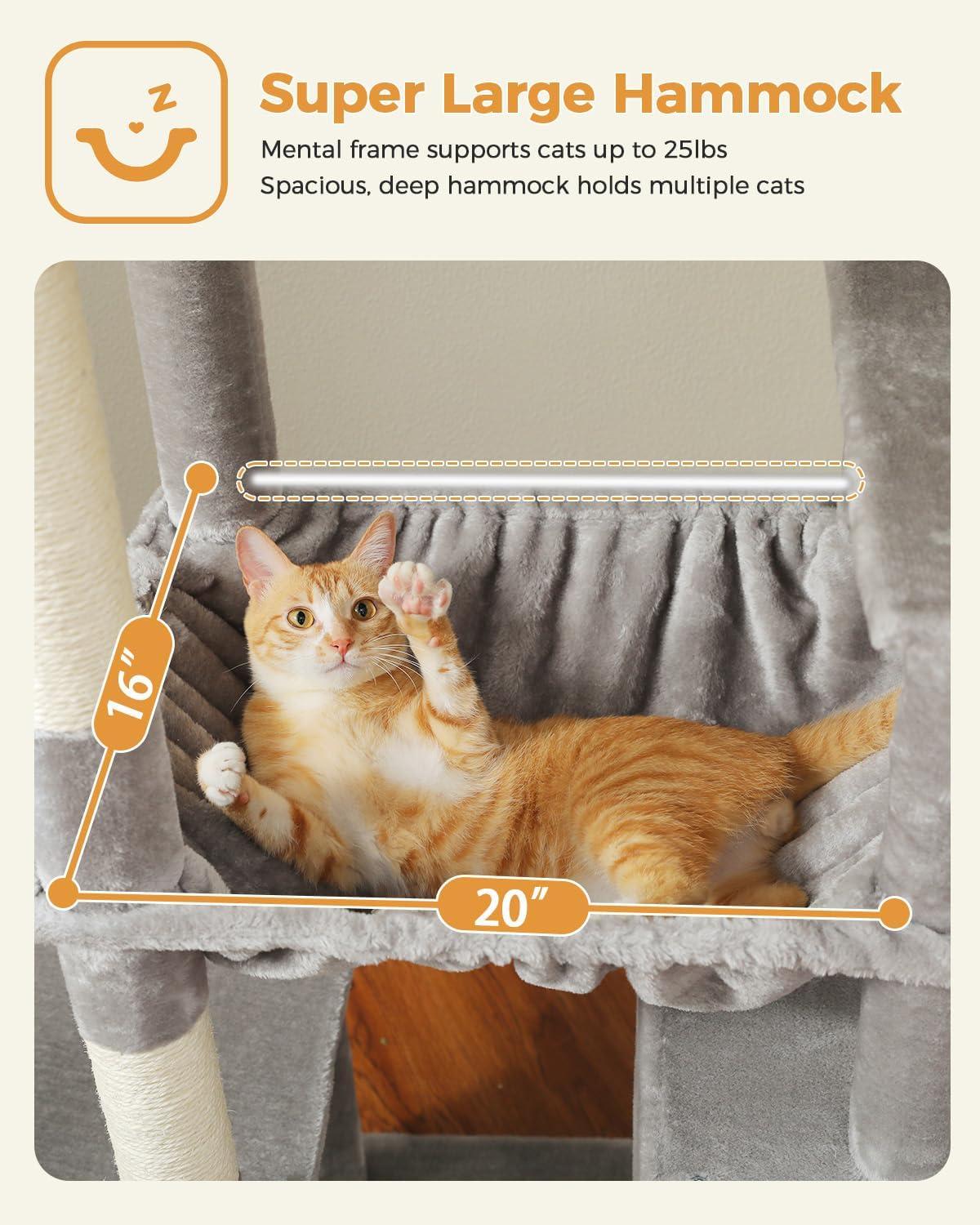 71" Indoor Tall Large Cat Tree Multi-Level Cat House With 2 Big Condo Pad Bed, Cozy Hammock And Scratching Posts