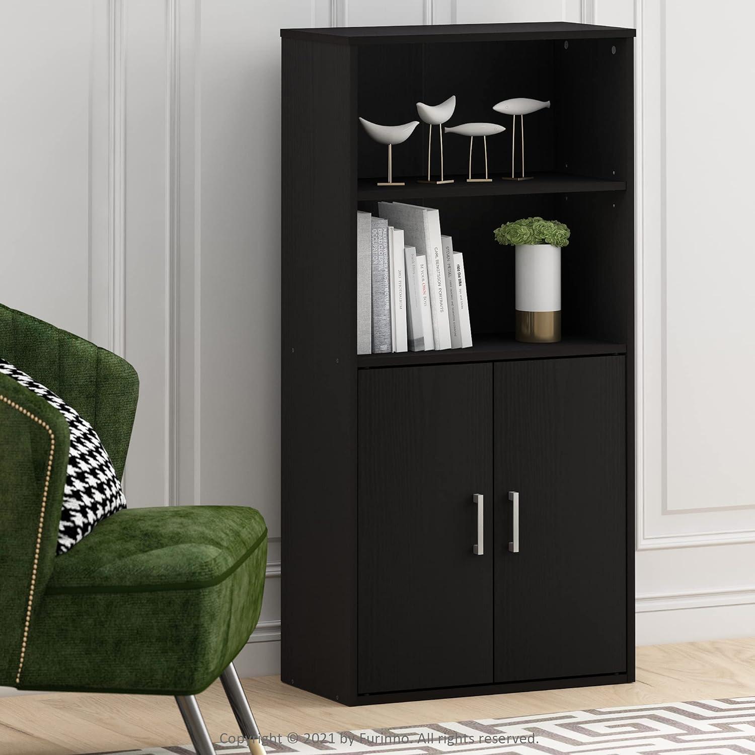 Adjustable Black Oak Storage Cabinet with Doors