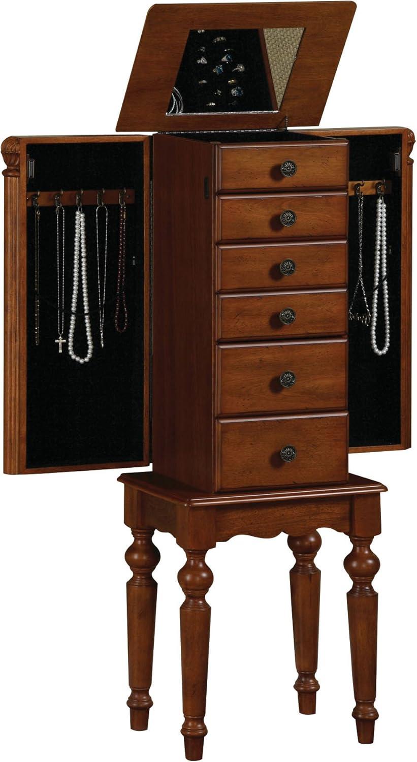 Lightly Distressed Deep Cherry Jewelry Armoire