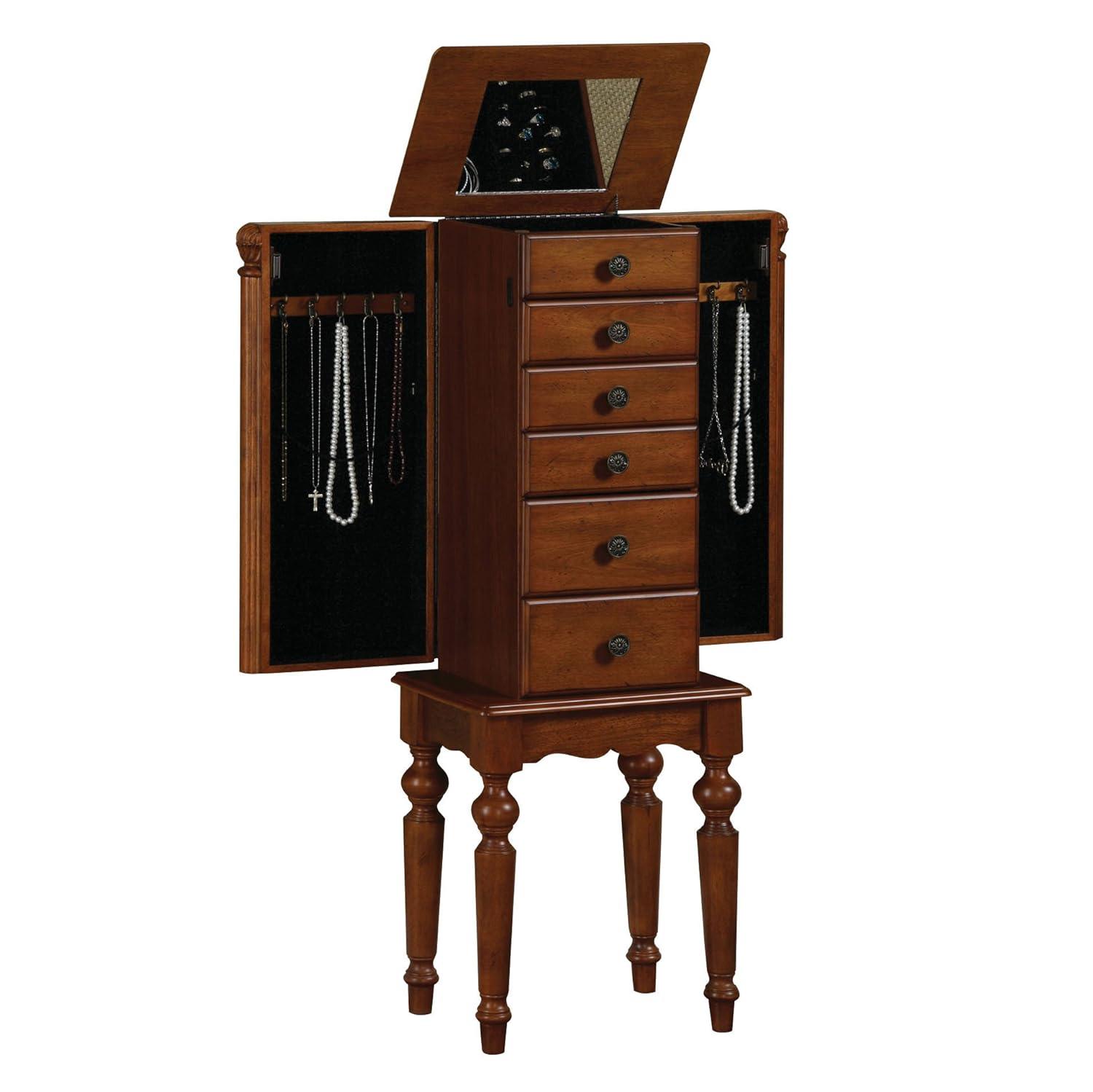 Lightly Distressed Deep Cherry Jewelry Armoire