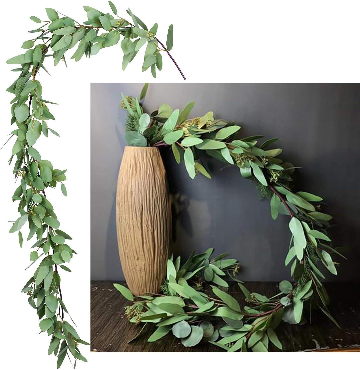 🌟 Front Door Decorations Christmas Gifts 5.5Ft Seeded Eucalyptus Garland, Artificial Vines Faux Eucalyptus Leaves Table Garland Artificial Eucalyptus Garland Greenery Wedding Backdrop Arch Wall Decor