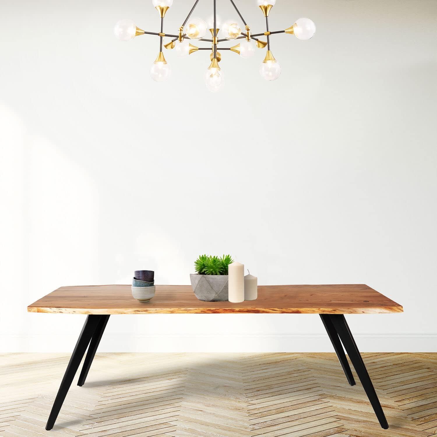 Porto 79" Black and Natural Contemporary Acacia Wood Dining Table