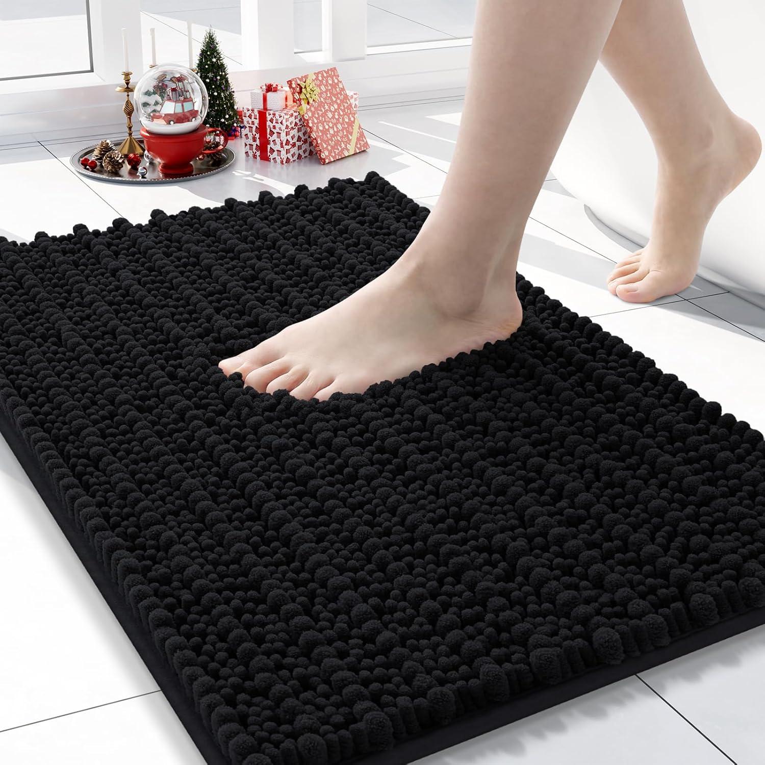 Luxury Chenille Bathroom Rug Mat, Extra Soft Thick Absorbent Shaggy Bath Rugs, Non-Slip Machine Wash Dry Plush Bath Mats for Bathroom, Shower, and Tub (24"x16", Light Grey)