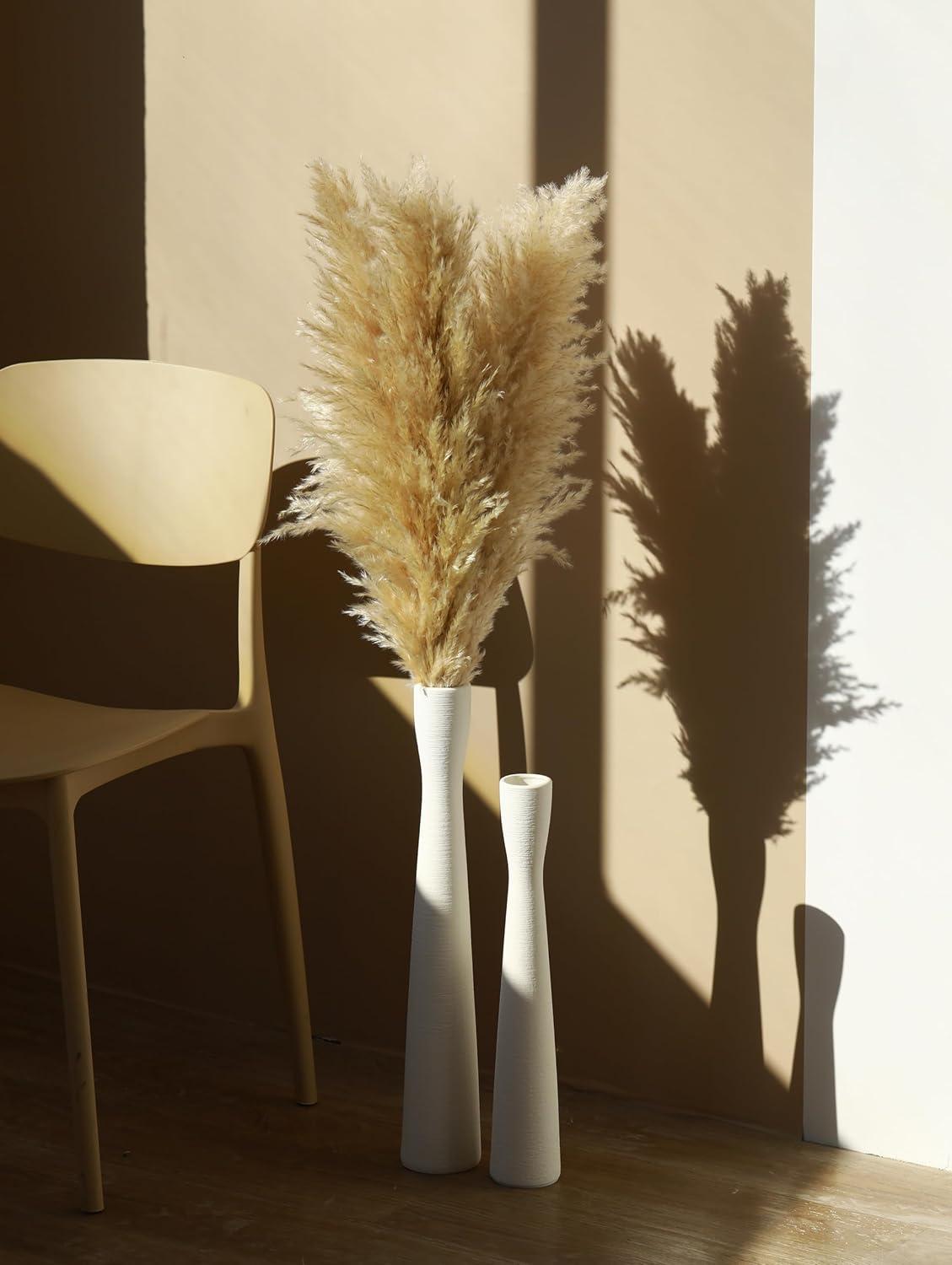 Flower Vase 16.5'' Tall White Ceramic Vase,Pampas Grass Vase,Floor Vase,Modern Home Decorations,Handmade Brushed Skinny Vase for Decor Living Room,Table,Fire Mantel,Entryway,White 40cm