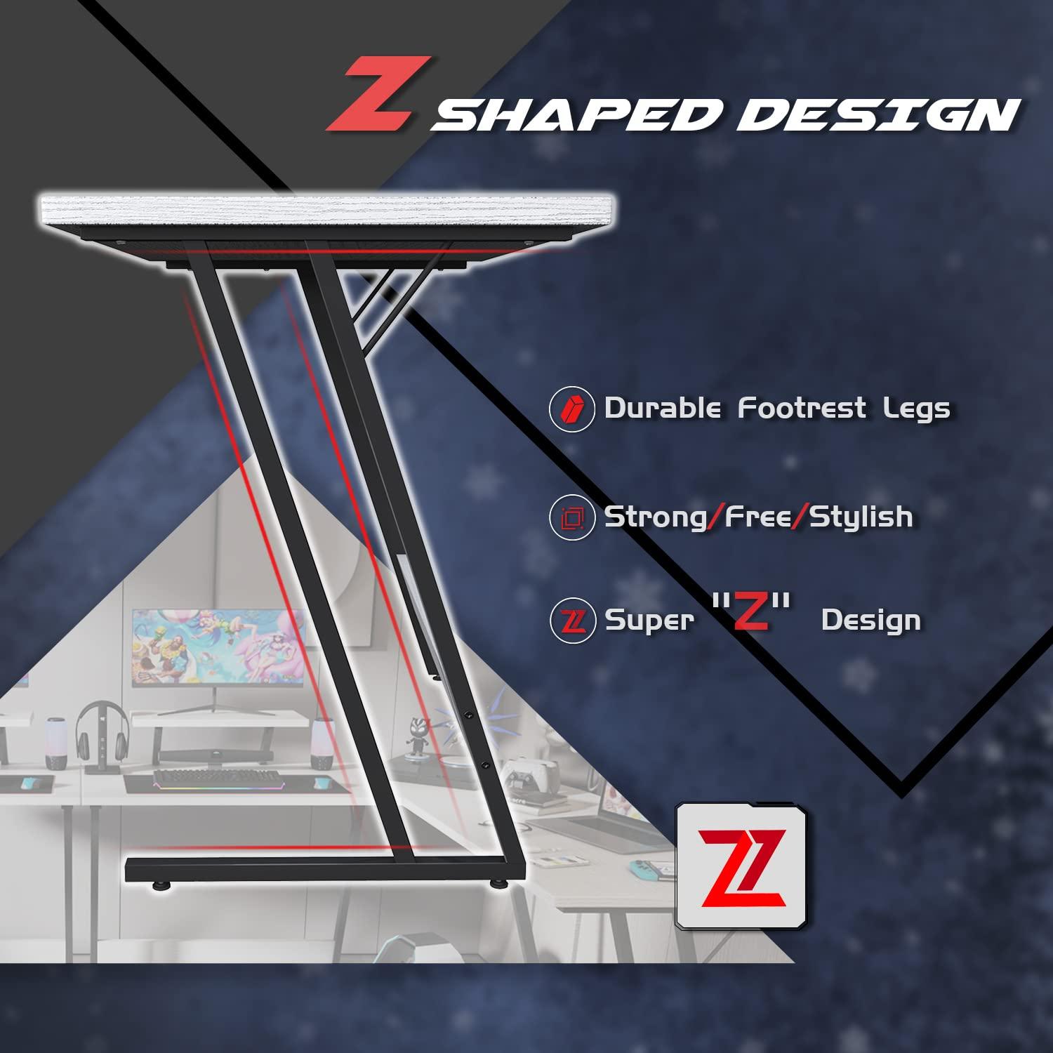 CL.HPAHKL L Shaped Desk Corner Gaming Desk Table with Large Monitor Riser Stand Computer Desk with Large Desktop Studying and Working and Gaming for Home and Work Place（ White 51 Inch ）