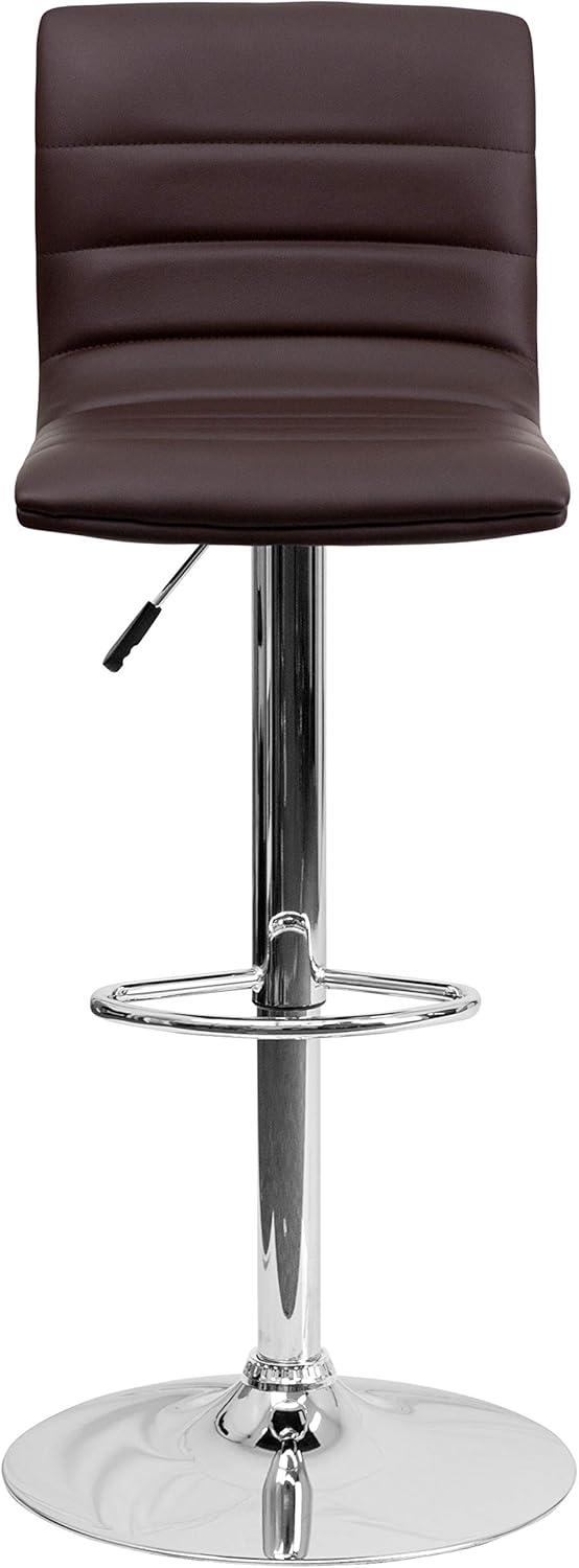 Flash Furniture Modern Brown Vinyl Adjustable Bar Stool with Back, Counter Height Swivel Stool with Chrome Pedestal Base