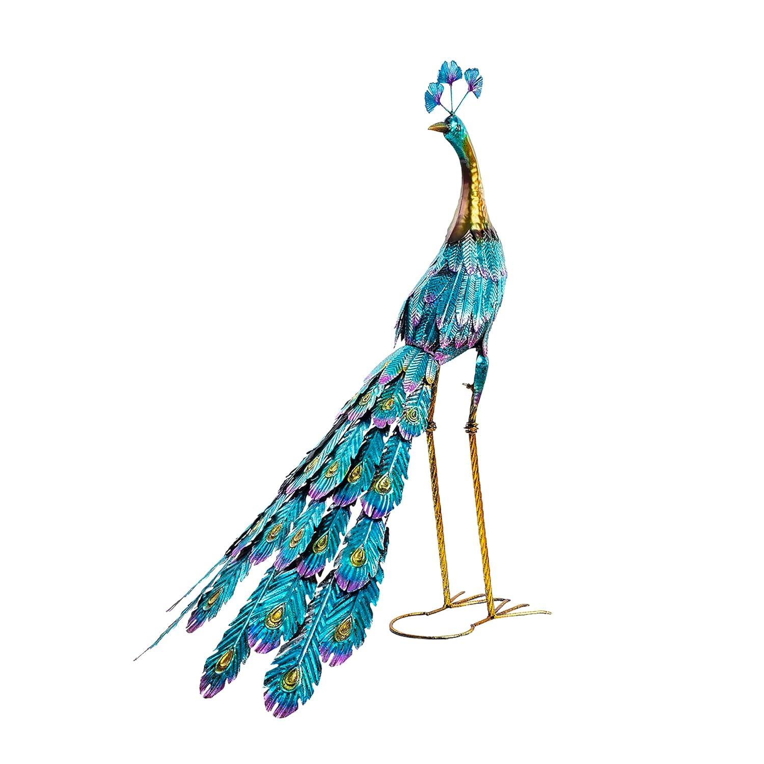 Graceful Metal Peacock Garden Statue - Alpine Corporation