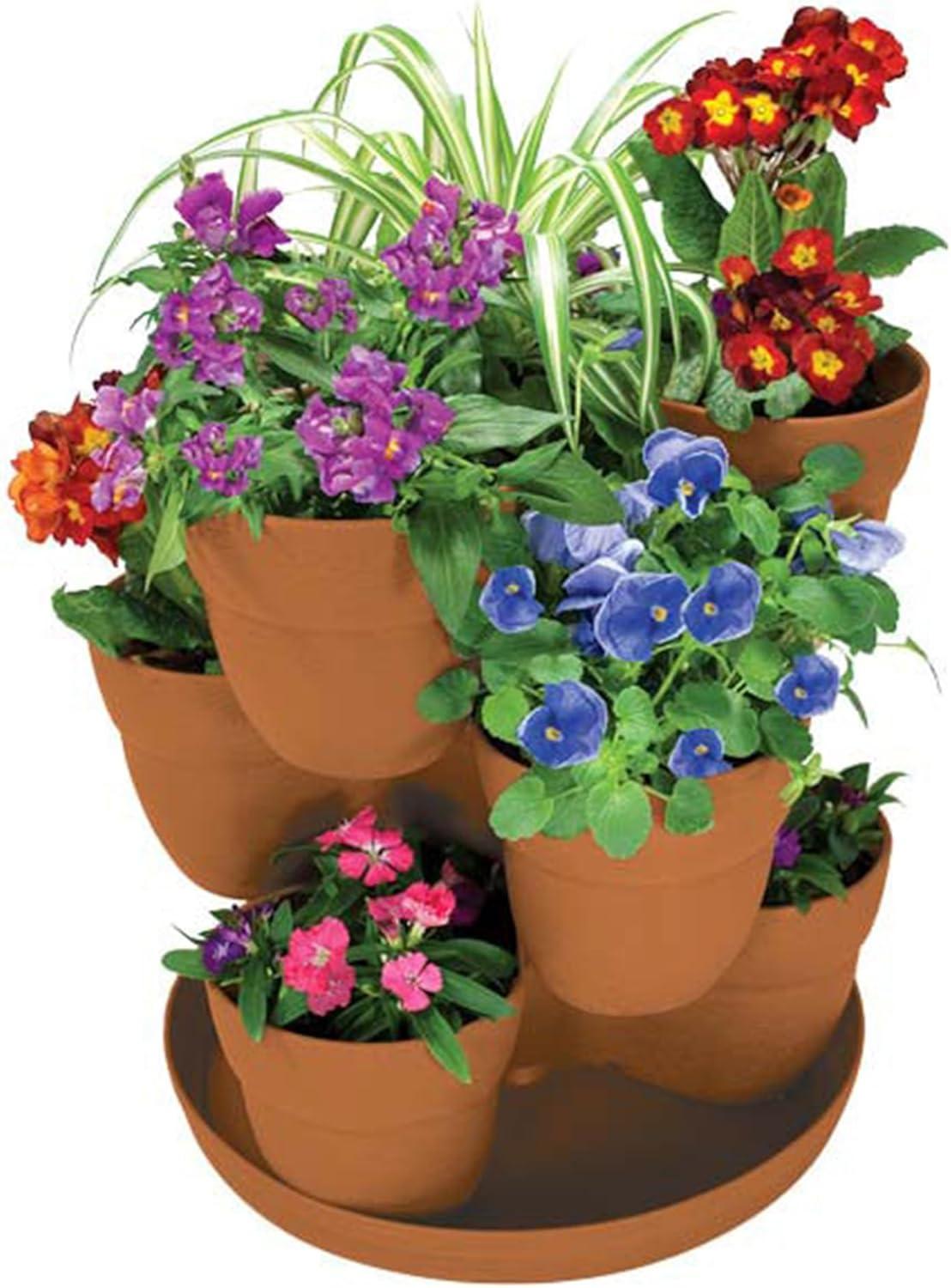 Bloomers Stackable Flower Tower Planter â Holds up to 9 Plants â Great Both Indoors and Outdoors â Terracotta