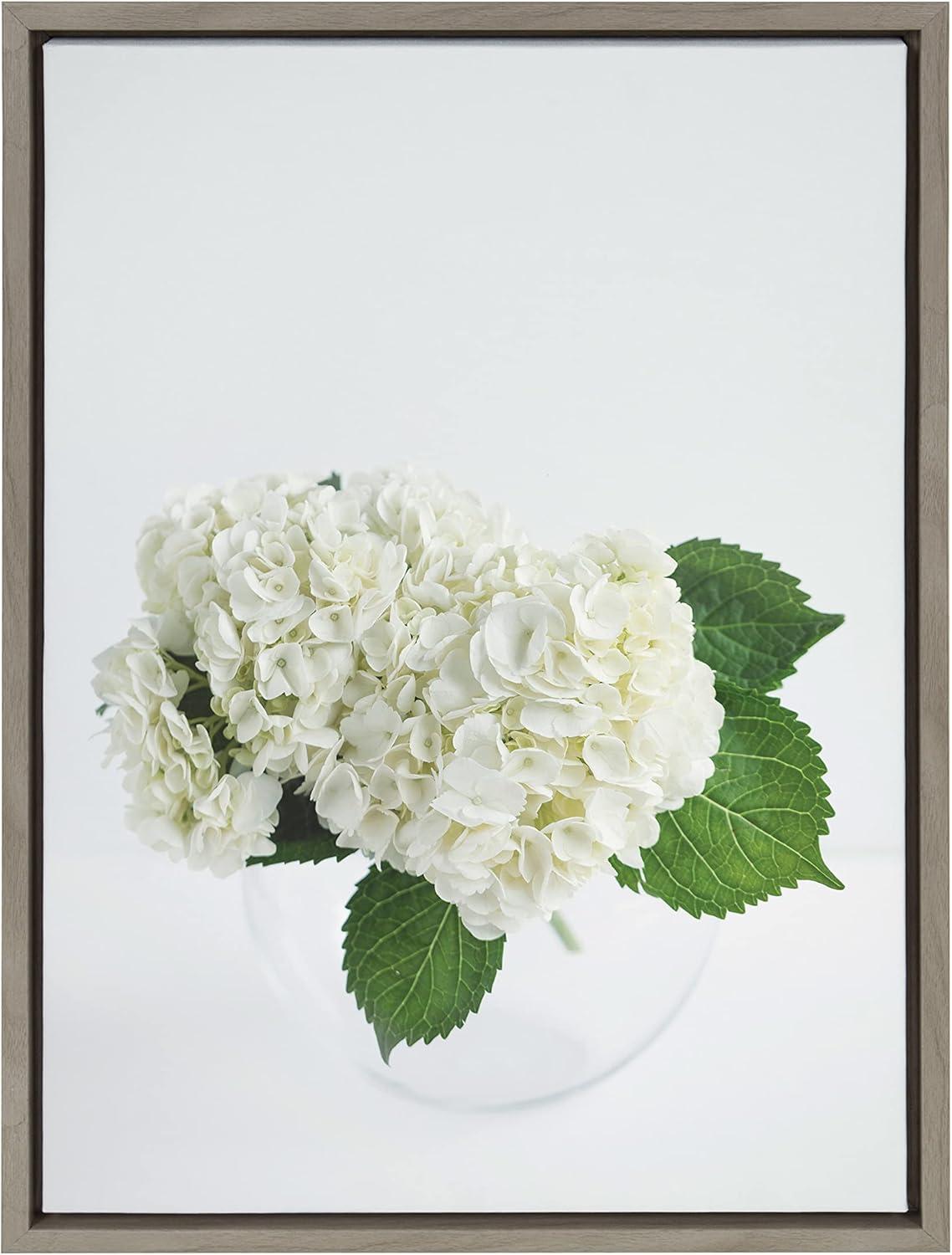 Hydrangea Cluster Floral Print on Canvas with Gray Frame