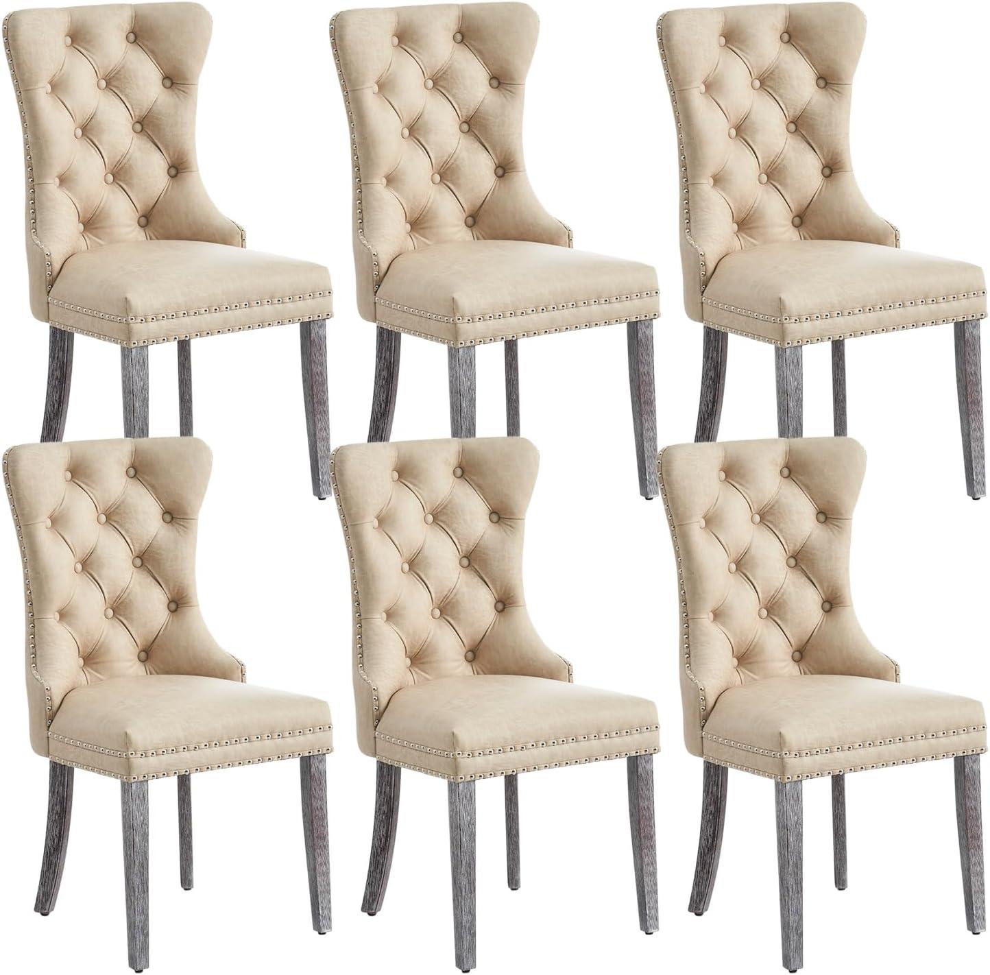 ODUSE-DAILY Beige Velvet Dining Chairs Set of 6, Kitchen & Dining Room Chairs, Tufted Dining Chairs, Fabric Upholstered, Solid Wood, Sillas De Comedor (Beige, 6 Pcs)