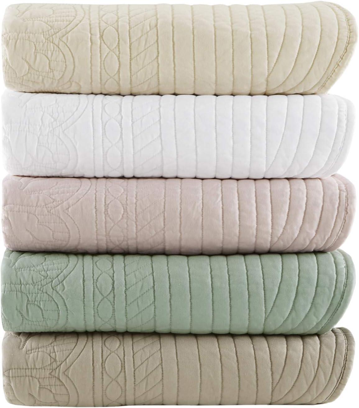 Marino Ivory Cream 60"x72" Quilted Throw with Scalloped Edges